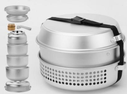 Camping cookware stove set