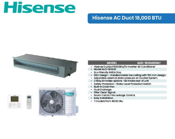 Hisense AUD-18HX4SSNL1 18,000 BTU Duct Air Conditioner