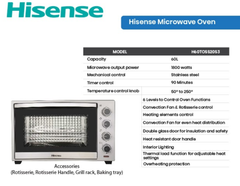 Hisense 60L Microwave Oven H60TOSS20S3